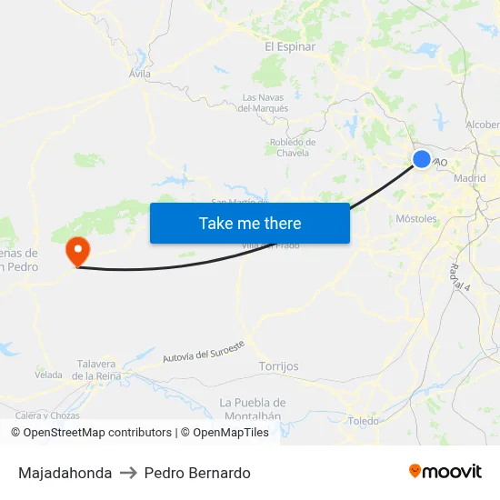 Majadahonda to Pedro Bernardo map