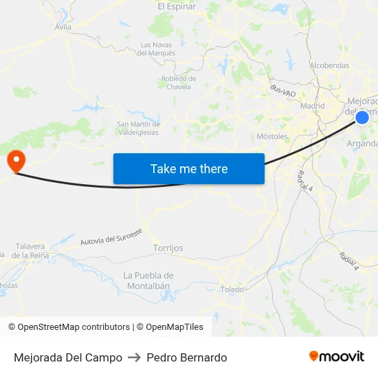 Mejorada Del Campo to Pedro Bernardo map