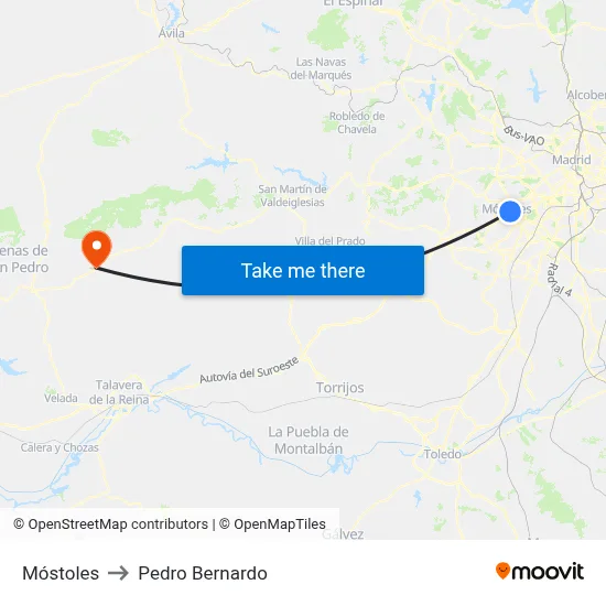Móstoles to Pedro Bernardo map