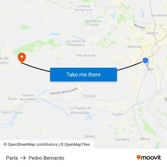 Parla to Pedro Bernardo map