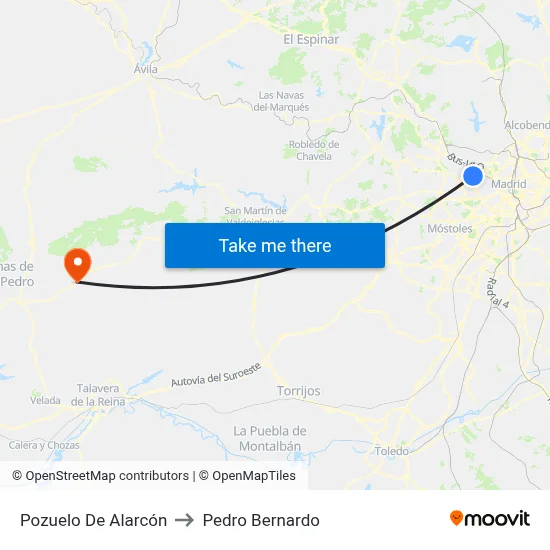 Pozuelo De Alarcón to Pedro Bernardo map
