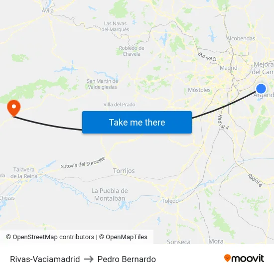 Rivas-Vaciamadrid to Pedro Bernardo map