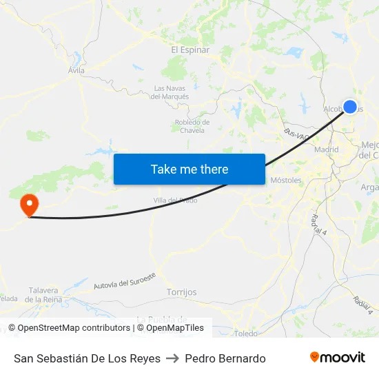 San Sebastián De Los Reyes to Pedro Bernardo map