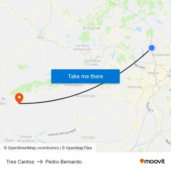 Tres Cantos to Pedro Bernardo map