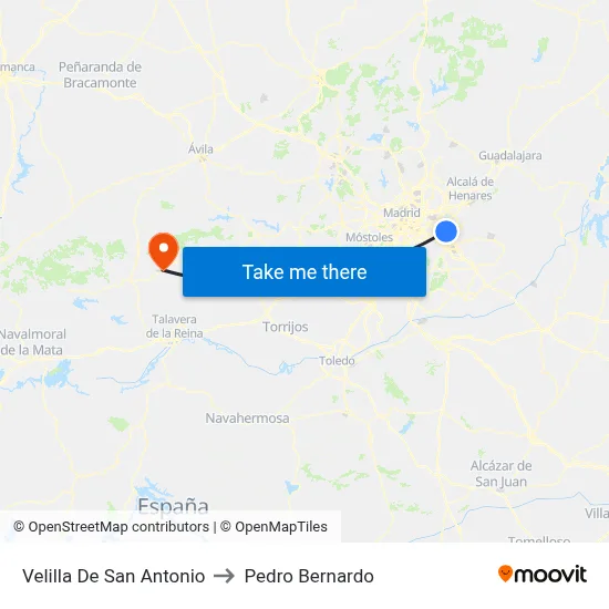 Velilla De San Antonio to Pedro Bernardo map