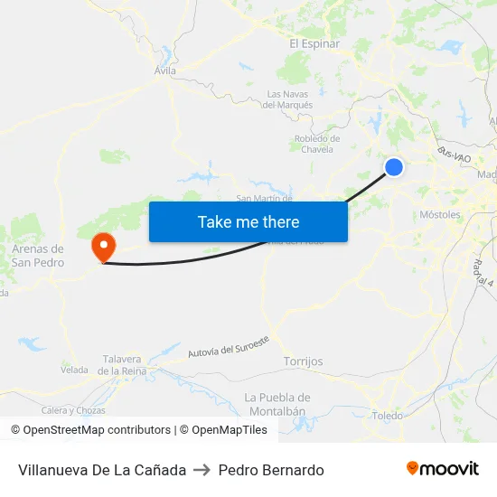 Villanueva De La Cañada to Pedro Bernardo map
