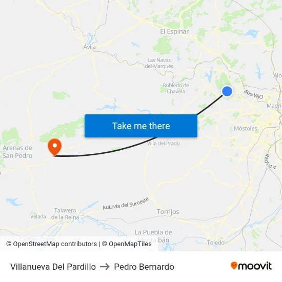 Villanueva Del Pardillo to Pedro Bernardo map