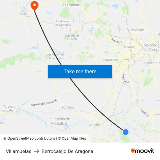 Villamuelas to Berrocalejo De Aragona map