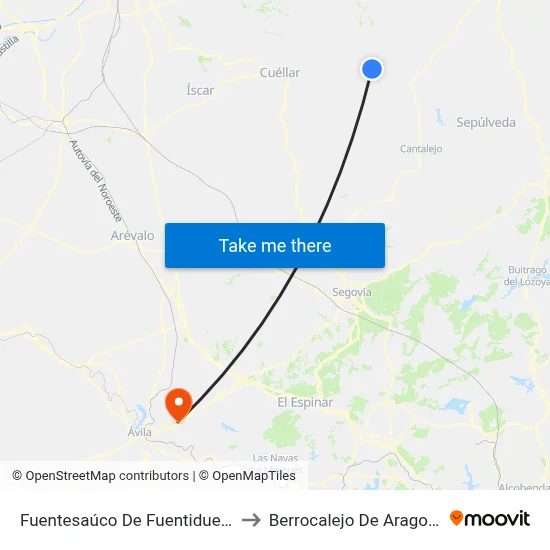 Fuentesaúco De Fuentidueña to Berrocalejo De Aragona map