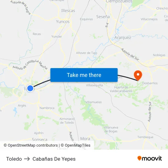 Toledo to Cabañas De Yepes map
