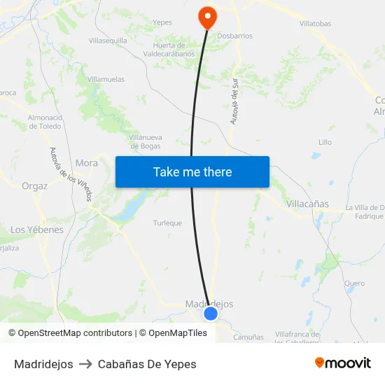 Madridejos to Cabañas De Yepes map