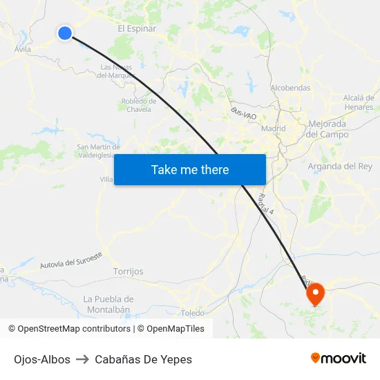Ojos-Albos to Cabañas De Yepes map