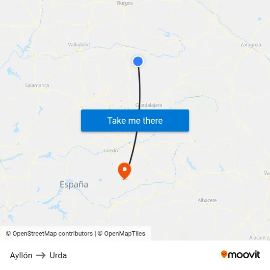 Ayllón to Urda map