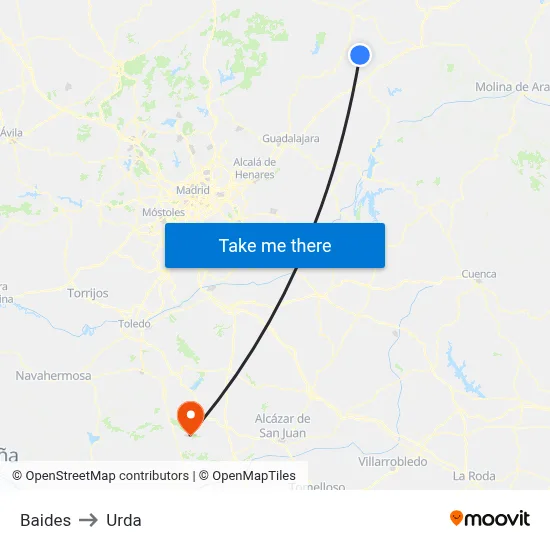 Baides to Urda map