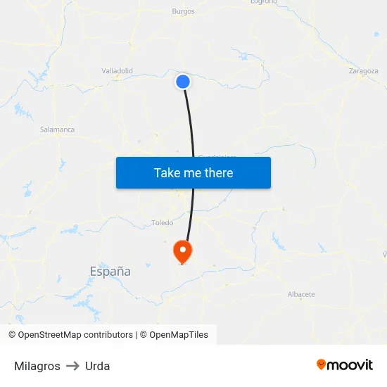 Milagros to Urda map