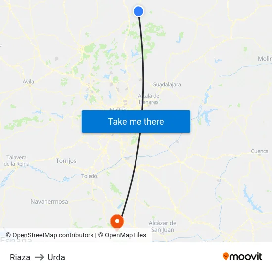 Riaza to Urda map
