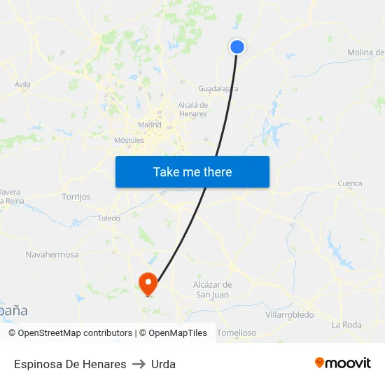 Espinosa De Henares to Urda map