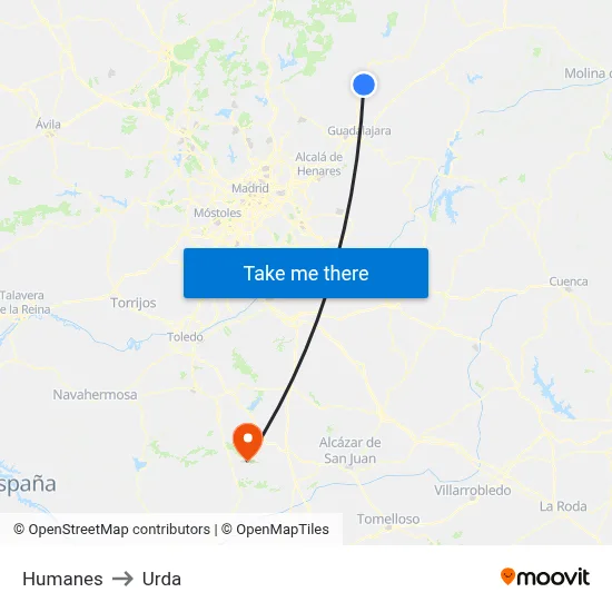 Humanes to Urda map