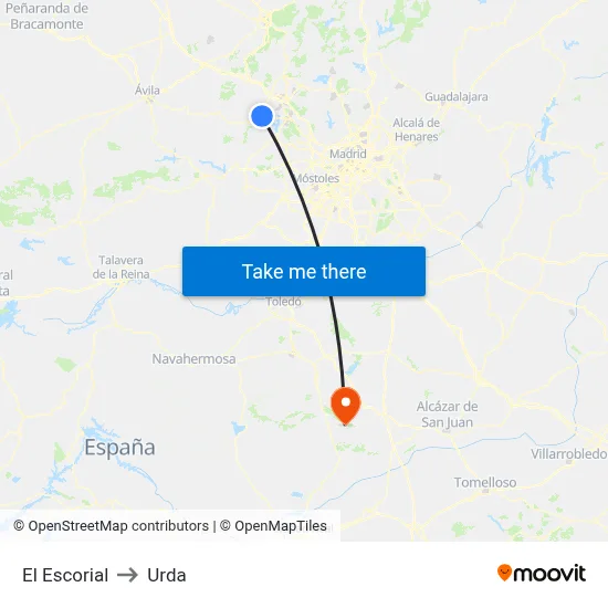 El Escorial to Urda map