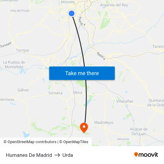 Humanes De Madrid to Urda map