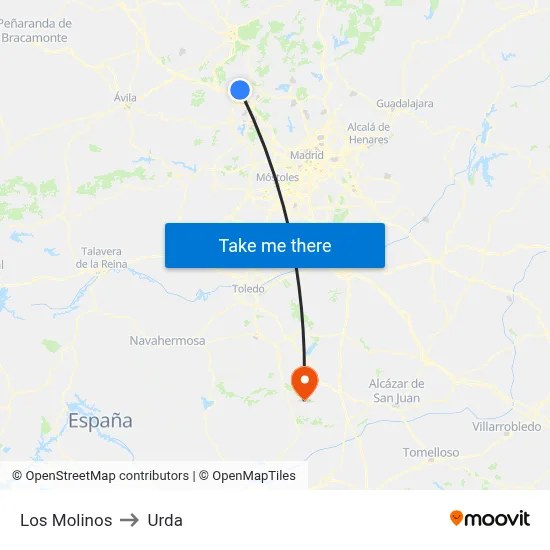 Los Molinos to Urda map