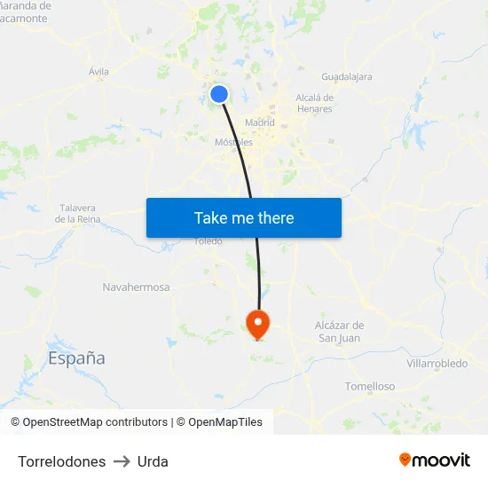 Torrelodones to Urda map