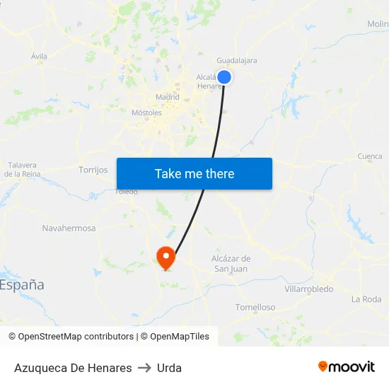 Azuqueca De Henares to Urda map