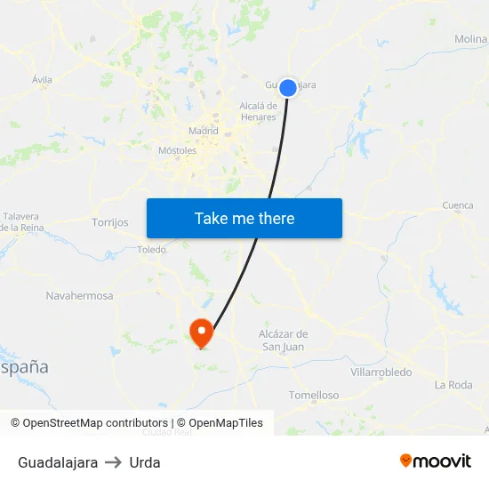 Guadalajara to Urda map