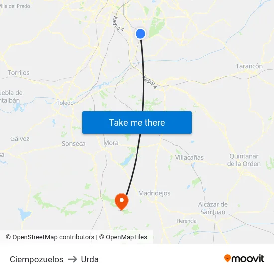 Ciempozuelos to Urda map
