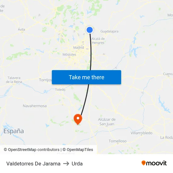 Valdetorres De Jarama to Urda map