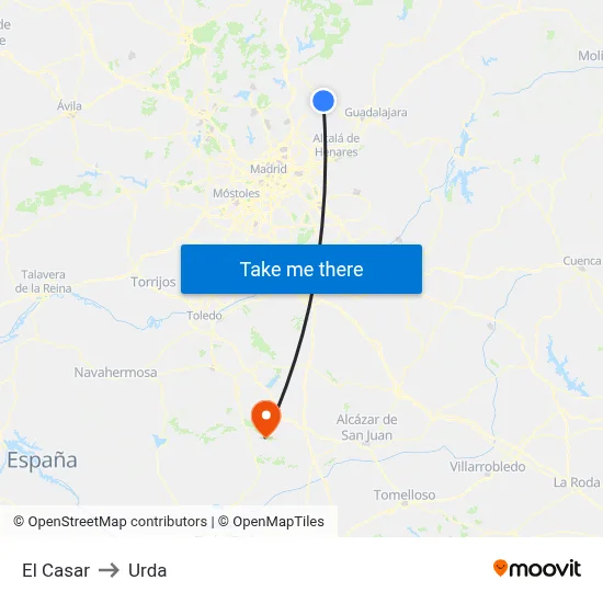 El Casar to Urda map