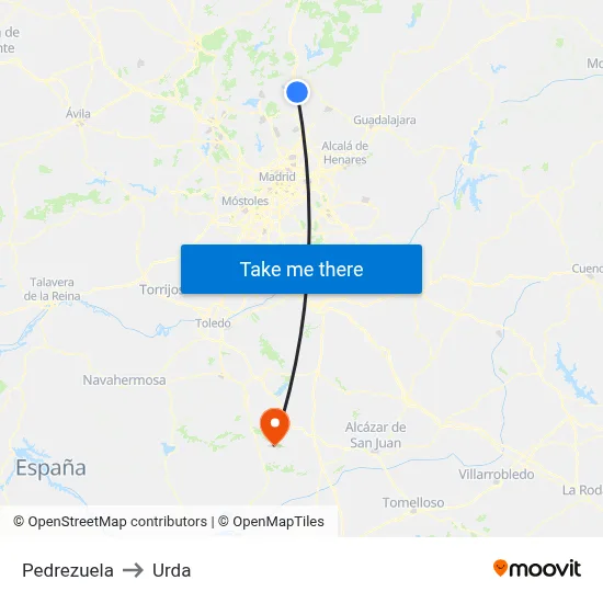 Pedrezuela to Urda map