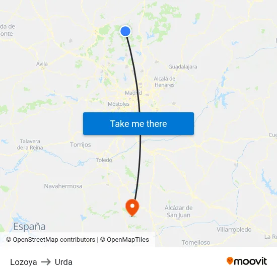 Lozoya to Urda map