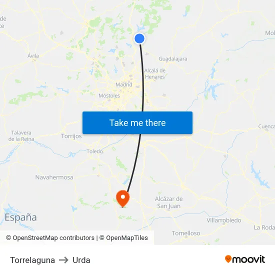 Torrelaguna to Urda map