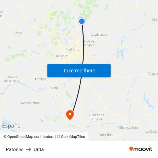 Patones to Urda map