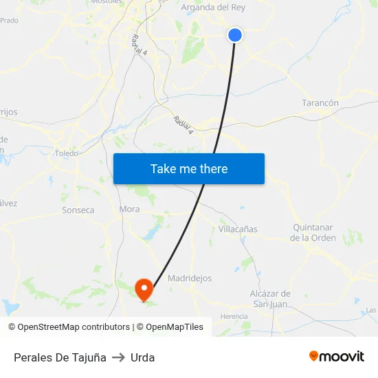Perales De Tajuña to Urda map