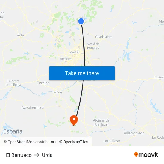 El Berrueco to Urda map