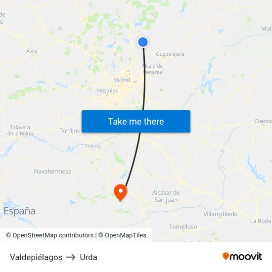 Valdepiélagos to Urda map