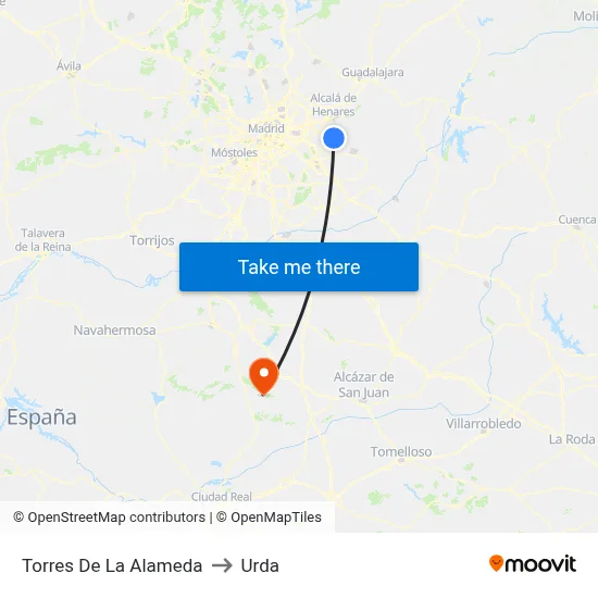 Torres De La Alameda to Urda map