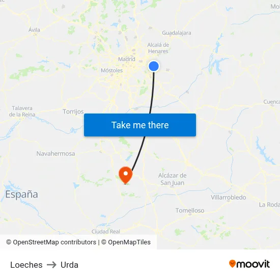 Loeches to Urda map