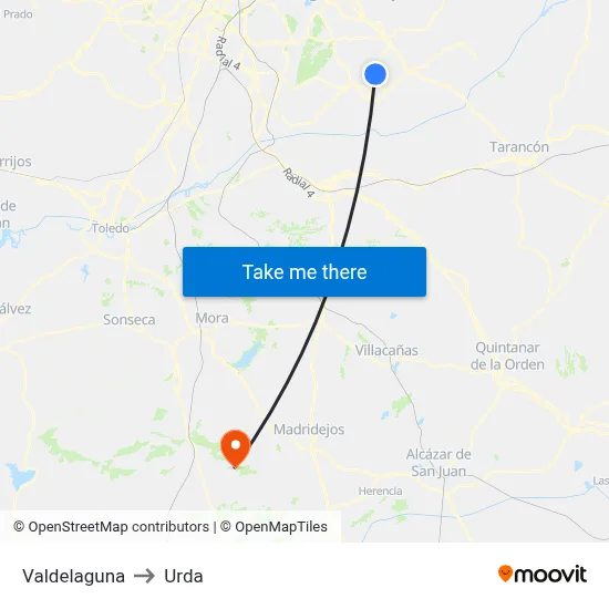 Valdelaguna to Urda map
