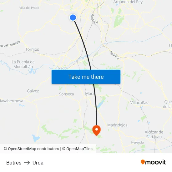 Batres to Urda map