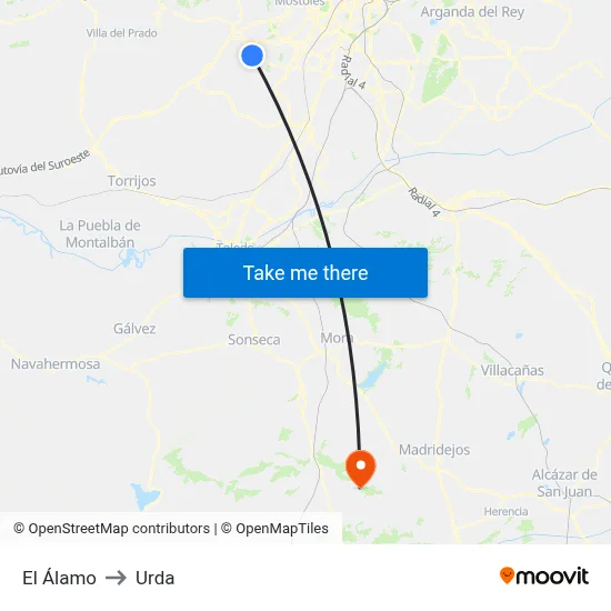 El Álamo to Urda map