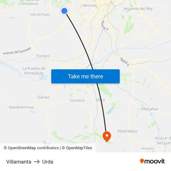 Villamanta to Urda map