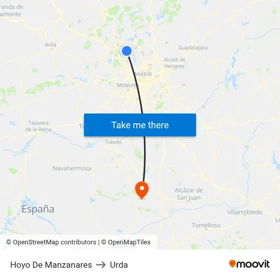 Hoyo De Manzanares to Urda map
