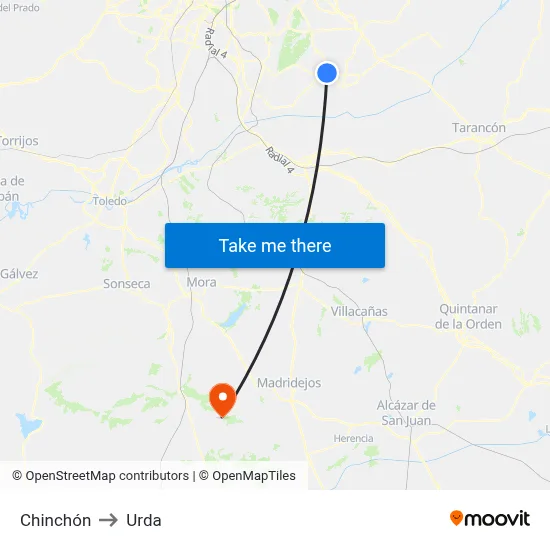 Chinchón to Urda map