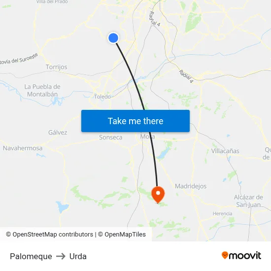 Palomeque to Urda map