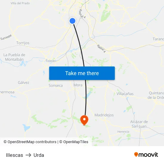 Illescas to Urda map