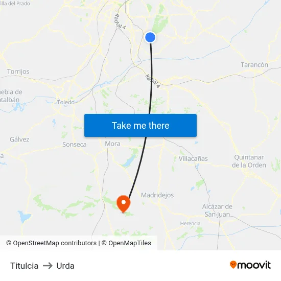 Titulcia to Urda map