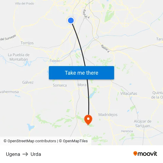 Ugena to Urda map